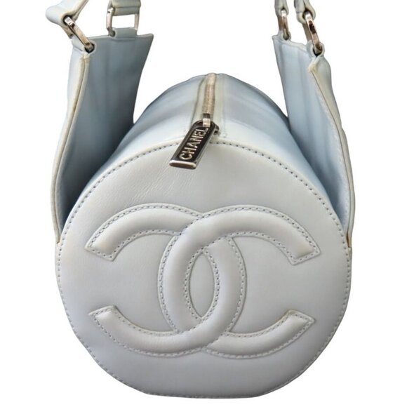 Authentic CHANEL CC Chocolate Bar Quilted Leather Bowler Shoulder Bag Purse Blue - Picture 9 of 13